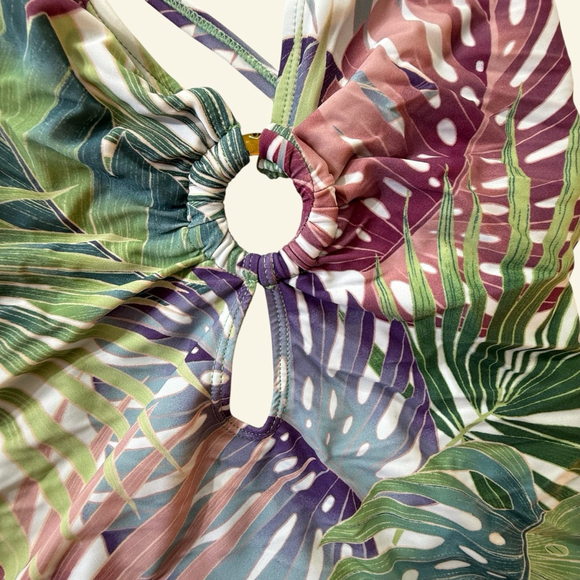 BLEU ROD BEATTIE Tropical Palm Print One Piece Swimsuit Racer Back Size 10 - Picture 7 of 7